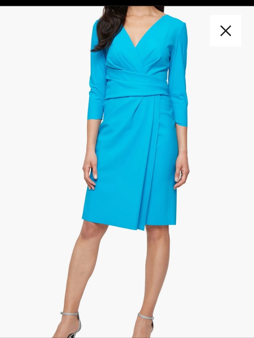 NWT Alex Evenings 18W Capri Blue Draped Sheath Dress Plus Wedding Guest $259